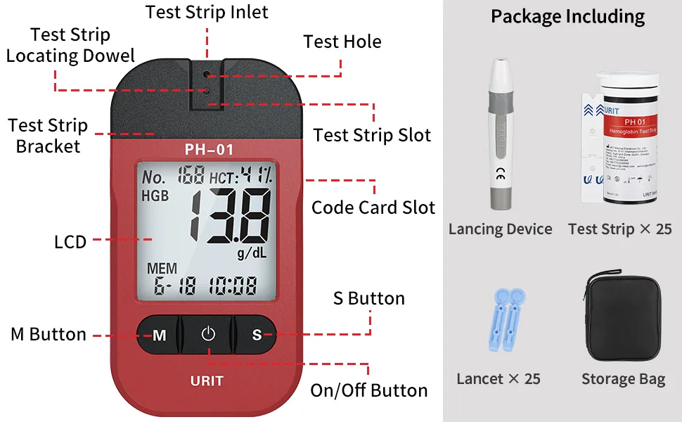 URIT Blood Hemoglobin Test kit with 25 Blood Hemoglobin Test Strips  Accurate and Fast Easy for Home Use - product information 4