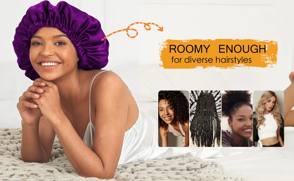 COMFYROLL Silk Satin Bonnet for Sleeping and Hair Protection - Adjustable  Double Layered Satin Cap for Women Curly Natural Hair  - Nightcap silk bonnet for sleeping bonnet Silk Bonnet satin bonnet silk bonnet hair wrap hair cap