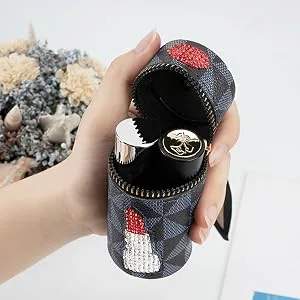 Adorila Lipstick Organizer  Mini Leather Lipgloss Bag with Keychain  Portable Lipstick Organizer for Purse Fingernail Polish (White) - Lipstick Case Keychain