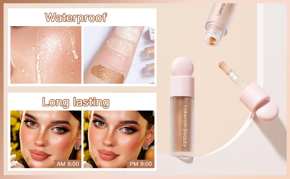 Erinde Liquid Highlighter Makeup  Face Highlighter Bronzer Makeup Stick  Natural Glossy Finish  Lightweight Blendable Silky Smooth Cream Face Illuminator Makeup  Cruelty-free  01 MOONLIGHT - waterproof long-lasting liquid highlighter body shimmer body glow shimmer