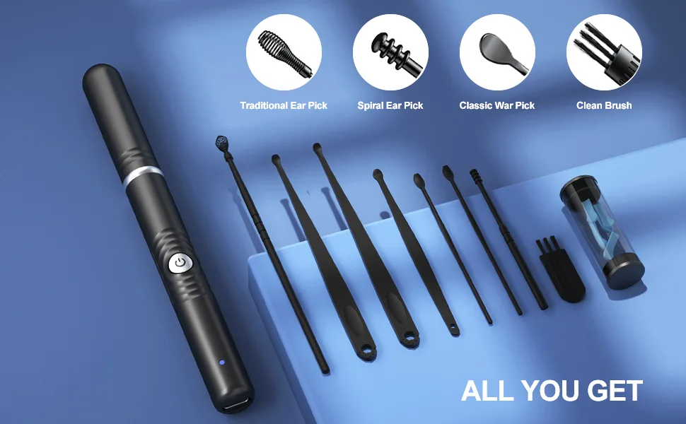 Ear Wax Removal  1296P Image Ear Wax Removal Tool with Camera. 6 LED Lights  Built-in WiFi  11Pcs Ear Sets  Wireless Ear Cleaner for iOS & Android - All you get