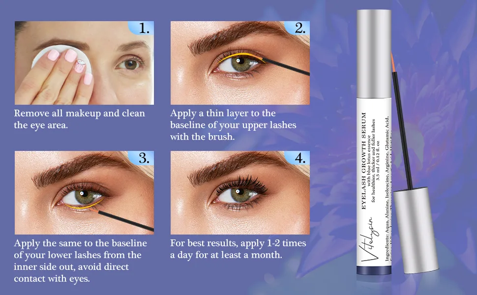 Vitalysin Eyelash Growth Serum - Eyebrow Enhancer - Premium Lash Boost Serum - Natural Ingredients - 0.12OZ/3.5ML (BLUE) - a+ lotus