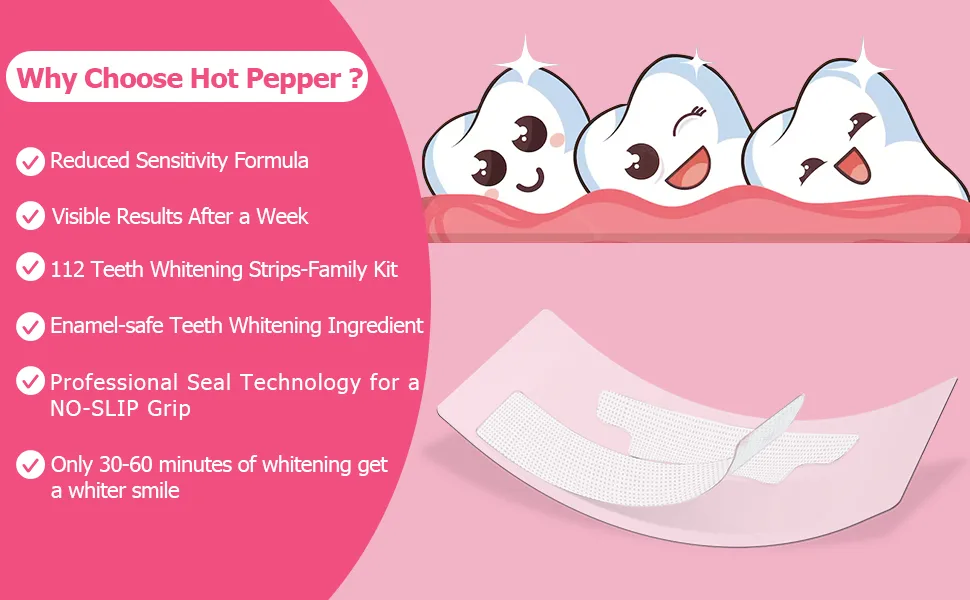 Hot Pepper Professional Teeth Whitening Strip Kit with 8% Pap  56 Pouches 112 Strips Total (Coconut) - teeth whitening strip