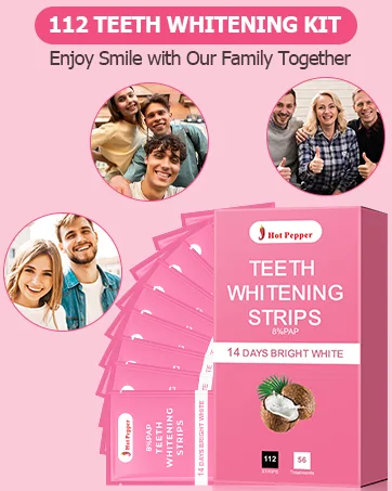 Hot Pepper Professional Teeth Whitening Strip Kit with 8% Pap  56 Pouches 112 Strips Total (Coconut) - teeth whitening strip