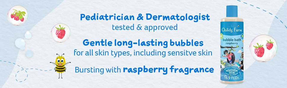 Children's Bubble Bath  Gently Cleanses  Sensitive Skin  Organic Raspberry  250ml (Raspberry  16.9 Fl Oz) - Pediatrician and Dermatologist tested & approved