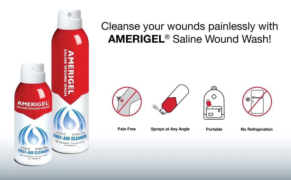 AMERIGEL - Saline Wound Wash - First Aid Cleansing Solution - Advanced Skin and Wound Care - 7.1 Oz. 7.1 Fl Oz (Pack of 1) - amerigel wound wash saline dressing care lotion