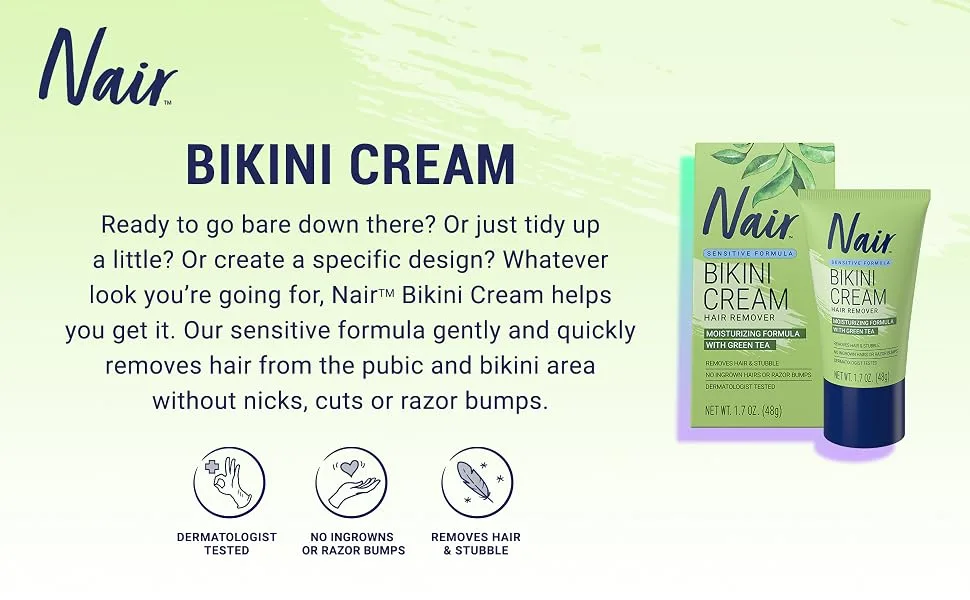 Nair Bikini Cream with Green Tea Sensitive Formula  1.7 Ounce 1.7 Ounce (Pack of 1) - Nair Bikini Cream