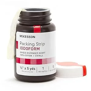 McKesson Packing Strip  Sterile  Iodoform  100% Cotton  1 in x 5 yds  1 Count 1 Count (Pack of 1) - Single strip pulled through the dispenser in the bottle