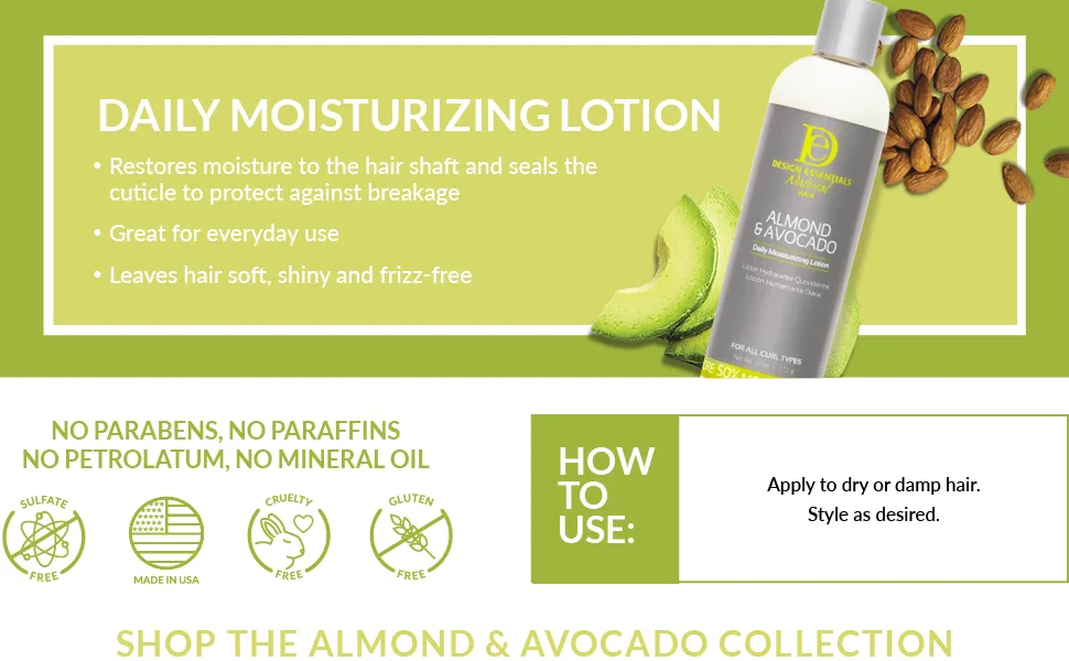 Design Essentials Daily Hair Moisturizing Lotion Almond and Avocado Collection  8 Ounces 8 Ounce (Pack of 1) - Daily Moisturizing Lotion