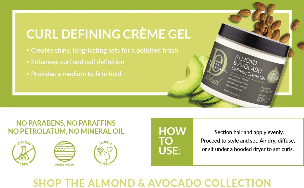 Design Essentials Natural Almond & Avocado Curl Defining Creme Gel For All Curl Types - 16 Oz 1 Pound (Pack of 1) - Curl Defining Creme Gel