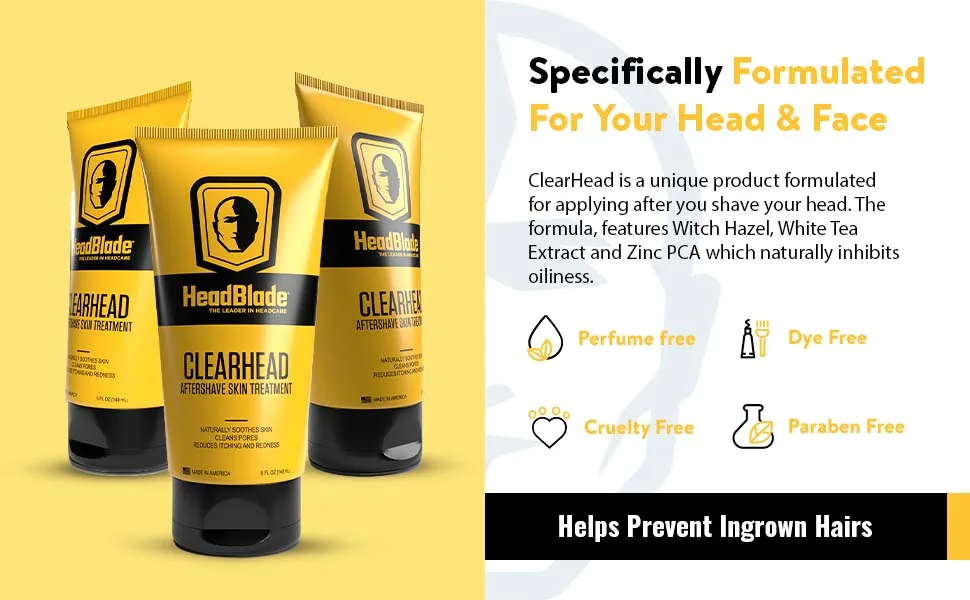 HeadBlade ClearHead Men's Refreshing Post Shaving Aftershave Lotion Help prevent Ingrown Hair & Irritation - 8 oz (Pack of 1) - headblade, headclear, aftershave, creams, razors, shaving, gels, blades