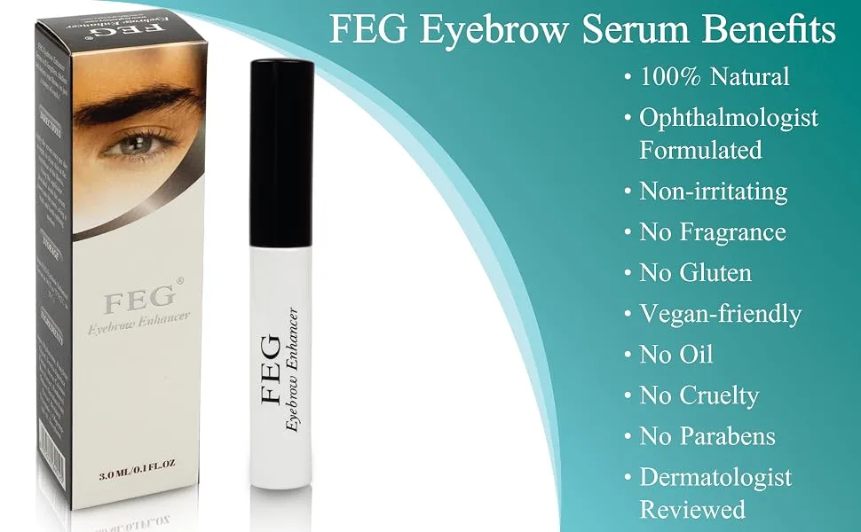 FEG Eyebrow Eye Brow Growth Length Thickness Darkness Enhancer Serum 100% Natural 0.1 Fl Oz (Pack of 1) - 100% natural non-irritating no fragrance gluten vegan-friendly no oil cruelty dermatologist