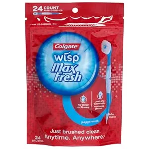 Colgate Max Fresh Wisp Disposable Mini Toothbrush  Peppermint - 24 Count 24 Count (Pack of 1) - Wisp Max Fresh