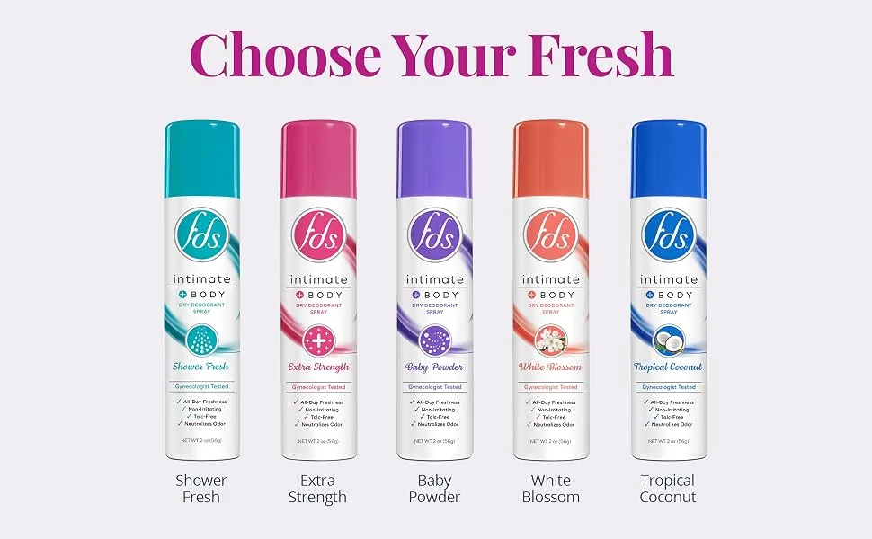 FDS Intimate Deodorant Spray All Day Freshness  Shower Fresh - 2 Oz Bottle 2 Ounce (Pack of 1) - Choose your fresh
