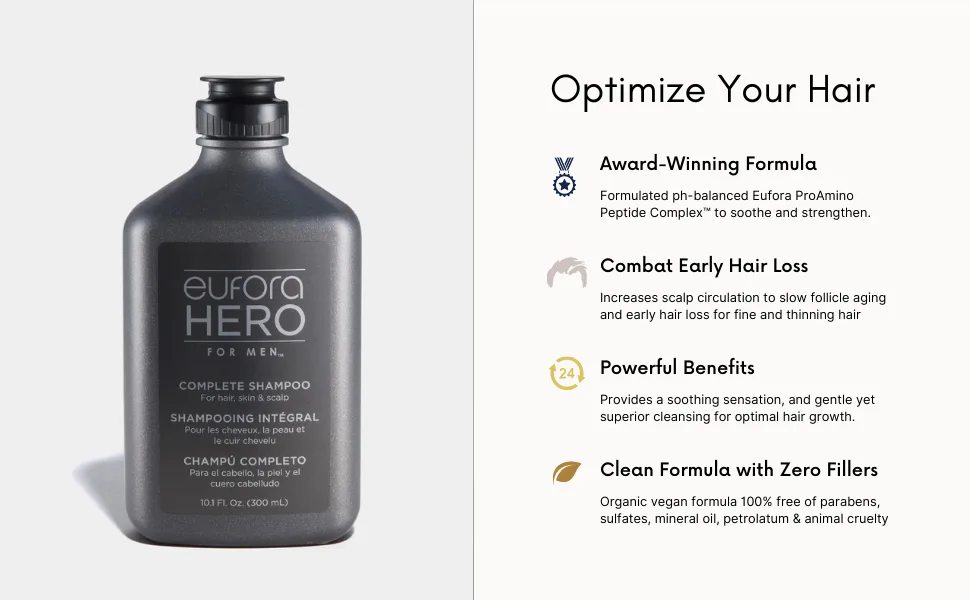 Eufora Hero for Men Complete Shampoo 10.1 oz 10.1 Fl Oz (Pack of 1) - Hero Complete