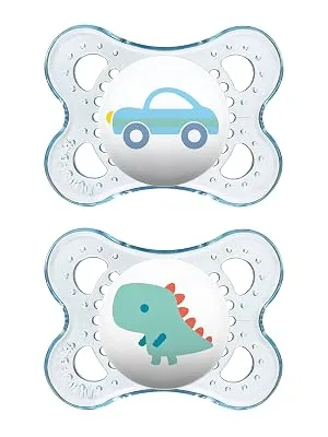 MAM Original Baby Pacifier  Nipple Shape Helps Promote Healthy Oral Development  Sterilizer Case  2 Pack 0-6 Months  Clear/Boy Boy 2 Count (Pack of 1) Clear - mam pacifier