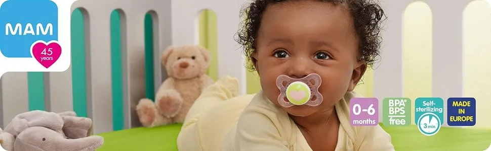 MAM Original Baby Pacifier  Nipple Shape Helps Promote Healthy Oral Development  Sterilizer Case  2 Pack 0-6 Months  Clear/Boy Boy 2 Count (Pack of 1) Clear - newborn pacifier mam maam