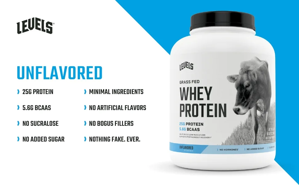 Levels Grass Fed 100% Whey Protein  No Hormones  Unflavored  5LB Unflavored 5 Pound (Pack of 1) - Levels Whey Unflavored