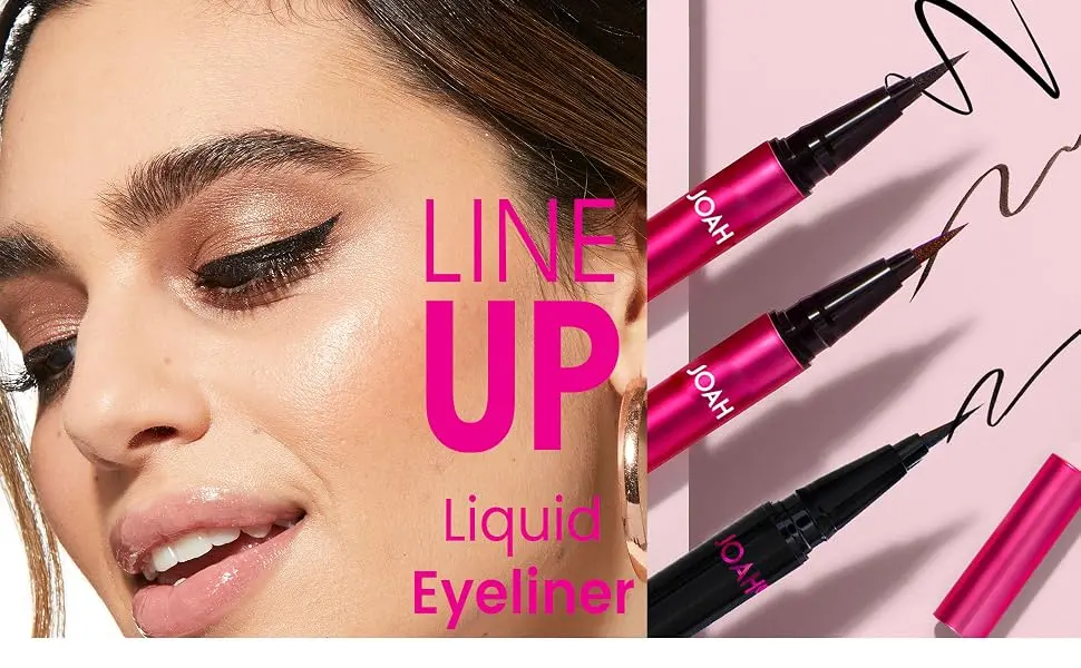 JOAH Line Up Liquid Eyeliner with Precision Felt Tip  Waterproof  Long Lasting  Smudge Proof Eye Liner  Black Black 1 Count (Pack of 1) - JOAH LINE UP