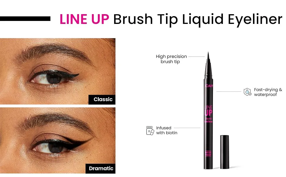 JOAH Line Up Liquid Eyeliner with Precision Felt Tip  Waterproof  Long Lasting  Smudge Proof Eye Liner  Black Black 1 Count (Pack of 1) - JOAH LINE UP