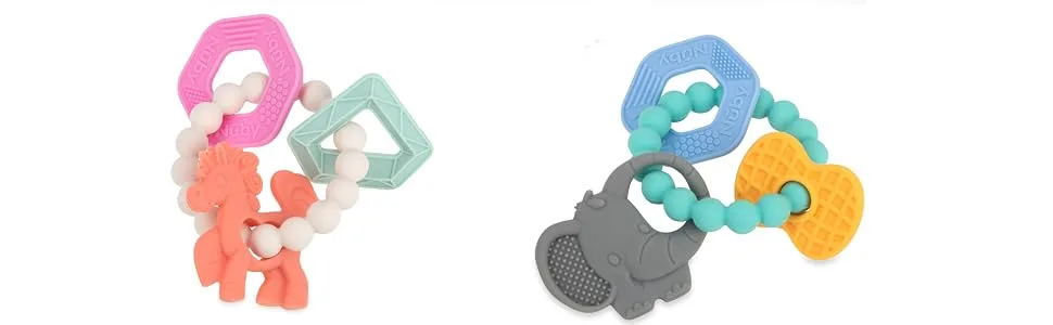 Nuby Chewy Charms Silicone Teether with Coral Unicorn  1 Count (Pack of 1) Unicorn 1 Count (Pack of 1) - available in 2 design