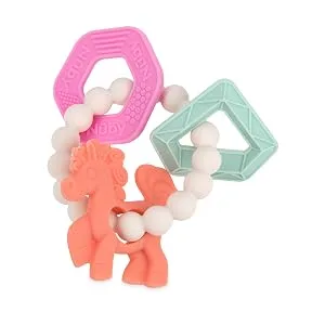 Nuby Chewy Charms Silicone Teether with Coral Unicorn  1 Count (Pack of 1) Unicorn 1 Count (Pack of 1) - unicorn teether