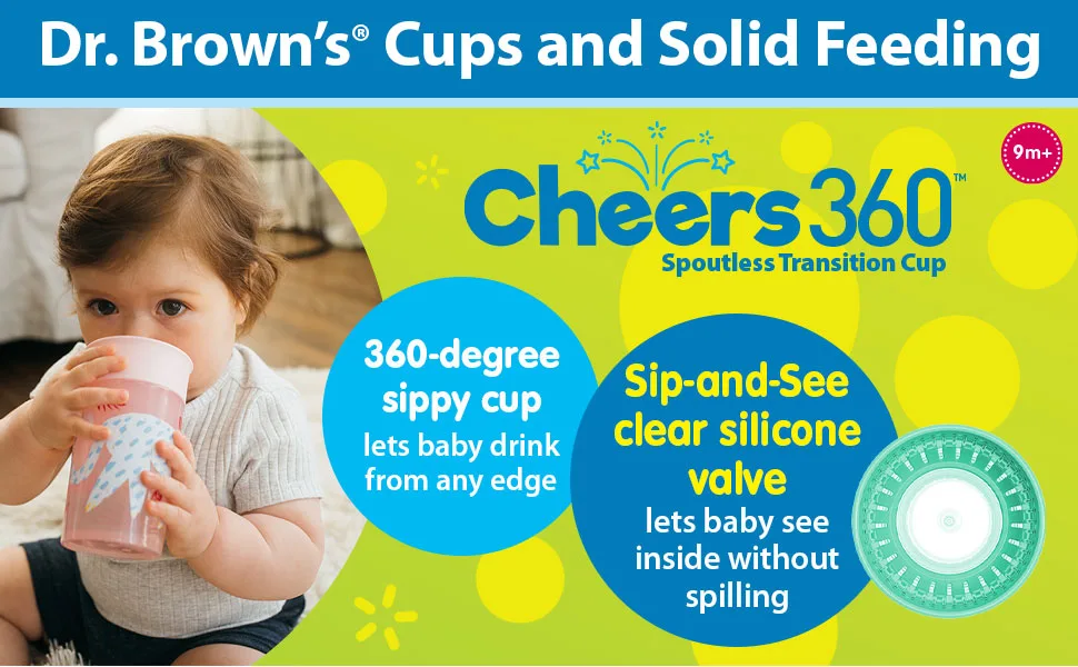 Dr. Brown s Milestones Options+ Sippy Spouts  Narrow  Soft 100% Silicone Baby Bottle Sippy Spout  6m+  2 Count (Pack of 1) - Cheers 360 – 360-degree sippy cup lets baby drink from any edge and see inside without spilling