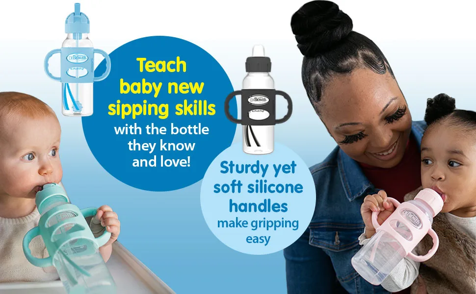 Dr. Brown s Milestones Options+ Sippy Spouts  Narrow  Soft 100% Silicone Baby Bottle Sippy Spout  6m+  2 Count (Pack of 1) - Sippy Spout and Straw Bottles teach baby new sipping skills with the bottle they know + love