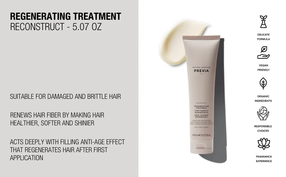 PREVIA Reconstruct Regenerating Hair Treatment - Damaged Hair Treatment with White Truffle - Reconstructive Deep Conditioner (8.45 oz) 5 Fl Oz (Pack of 1) - Treatment