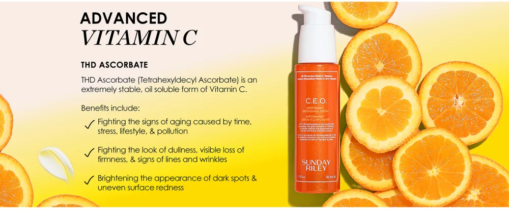 Sunday Riley C.E.O. 15% Vitamin C Brightening Serum 1 Fl Oz (Pack of 1) - Advanced Vitamin C: THD Ascorbate is an extremely stable, oil soluble form of Vitamin C.