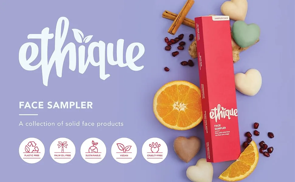 Ethique Face Sampler - Cleanser  Scrub  Serum & Moisturizer - Plastic-Free  Vegan  Cruelty-Free  Eco-Friendly  5 Travel Bars (Pack of 1) - Ethique, Face Sampler
