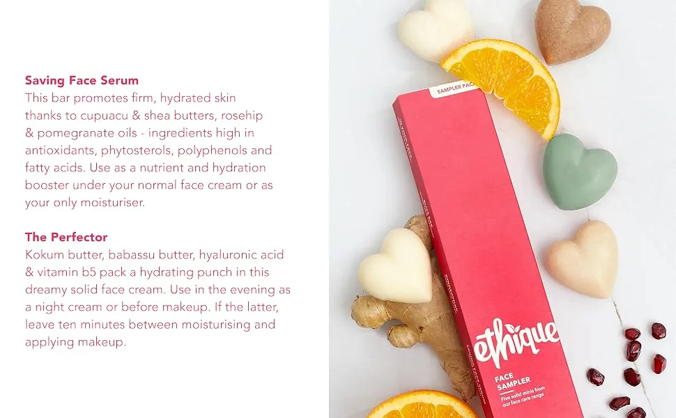 Ethique Face Sampler - Cleanser  Scrub  Serum & Moisturizer - Plastic-Free  Vegan  Cruelty-Free  Eco-Friendly  5 Travel Bars (Pack of 1) - Ethique | Face Sampler