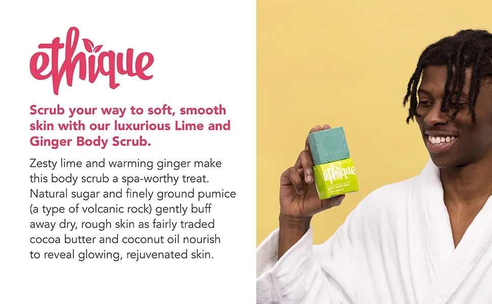 Ethique Exfoliating Lime & Ginger Solid Body Scrub Bar for All Skin Types - Plastic-Free  Vegan  Cruelty-Free  Eco-Friendly  3.88 oz (Pack of 1) - Ethique Exfoliating Lime Ginger Solid Body Scrub Bar for All Skin Types; Plastic&Cruelty-free,Vegan
