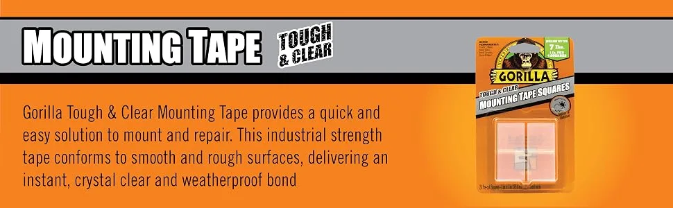 Gorilla Tough & Clear Double Sided Tape Squares  24 1 Pre-Cut Mounting Squares  Clear  (Pack of 1) 1 - Pack Squares - Gorilla Double sided tough crystal clear mounting tape squares