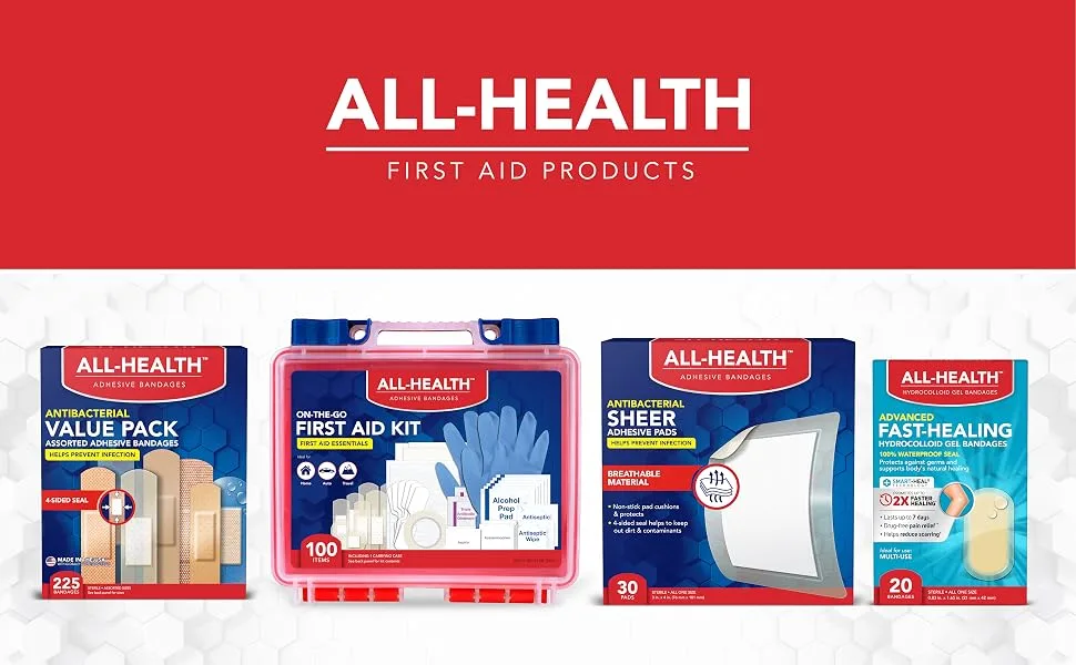 All Health Fabric Adhesive Bandages  Assorted Sizes Variety  200 Count (Pack of 1) - All Health Main V2