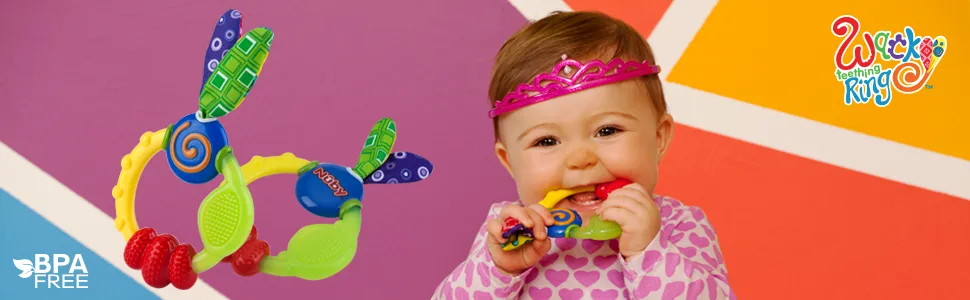 Nuby Wacky Teething Ring (2 Pack) 2 Count (Pack of 1) - Nuby Wacky Teething Ring