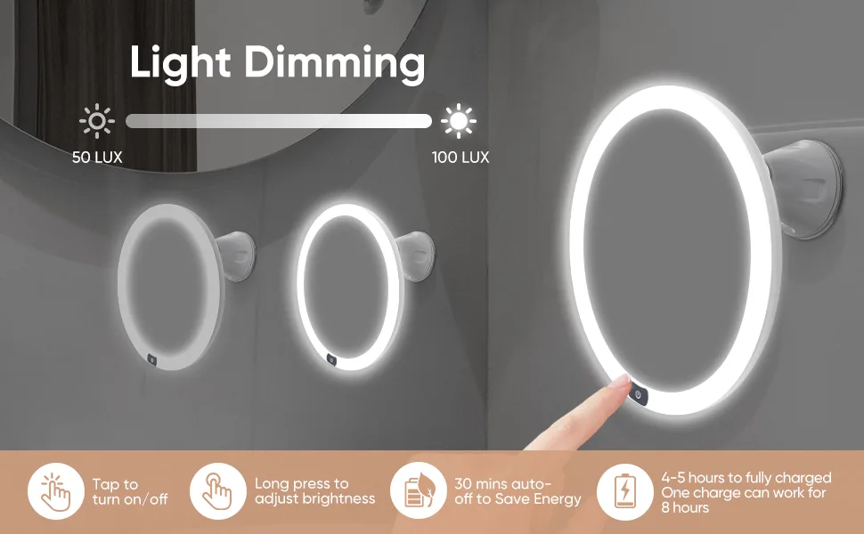 KEDSUM Upgraded 9 Rechargeable 10x Magnifying Makeup Mirror with Lights  Dimmable Lighted Vanity Mirror with Magnification and A Large Suction Cup  Touch Button  360 Degree Rotation 9 inch (Pack of 1) - product information 21