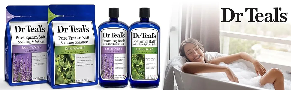 Dr Teal's Foaming Bath (Epsom Salt)  Eucalyptus Spearmint  34 Fluid Ounce (Packaging May Vary) Eucalyptus Spearmint 34 Fl Oz (Pack of 1) - Dr Teal's product banner