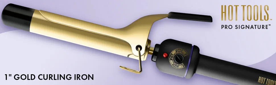 Hot Tools Pro Signature Gold Curling Iron | Long-Lasting  Defined Curls  (1 in) 1 Inch (Pack of 1) - curlingiron; curlingirons; goldbarrel; longlastingcurls; highheat; professionalcurlingiron; hottools