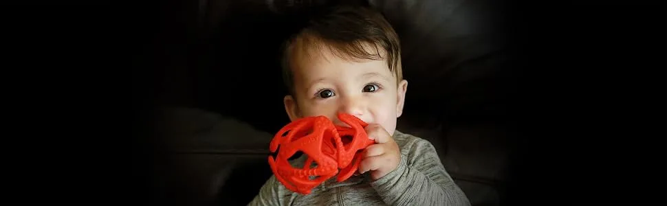 Nuby 100% Silicone Tuggy Teether Ball  6 Months +  Colors May Vary 1 Count (Pack of 1) multi - image