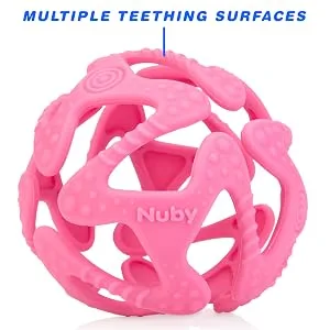Nuby 100% Silicone Tuggy Teether Ball  6 Months +  Colors May Vary 1 Count (Pack of 1) multi - teething