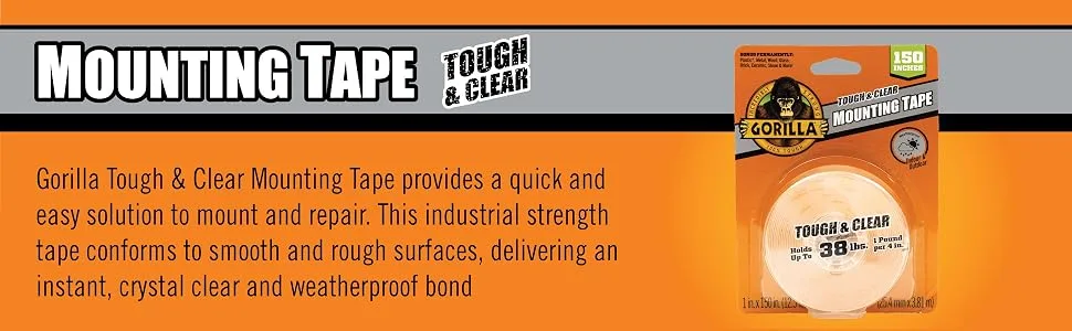 Gorilla Tough & Clear Double Sided Adhesive Mounting Tape  Extra Large  1 x 150  Clear  (Pack of 1) 1 - Pack - Gorilla Double sided tough crystal clear mounting tape