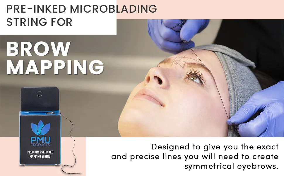 PMU Products THE ORIGINAL Pre-Inked Microblading String for Brow Mapping - Measuring Tool for Marking Symmetrical Eyebrows (Pack of 1) Pre-Inked (1 Pack) - Pre-Inked Microblading String for Brow Mapping