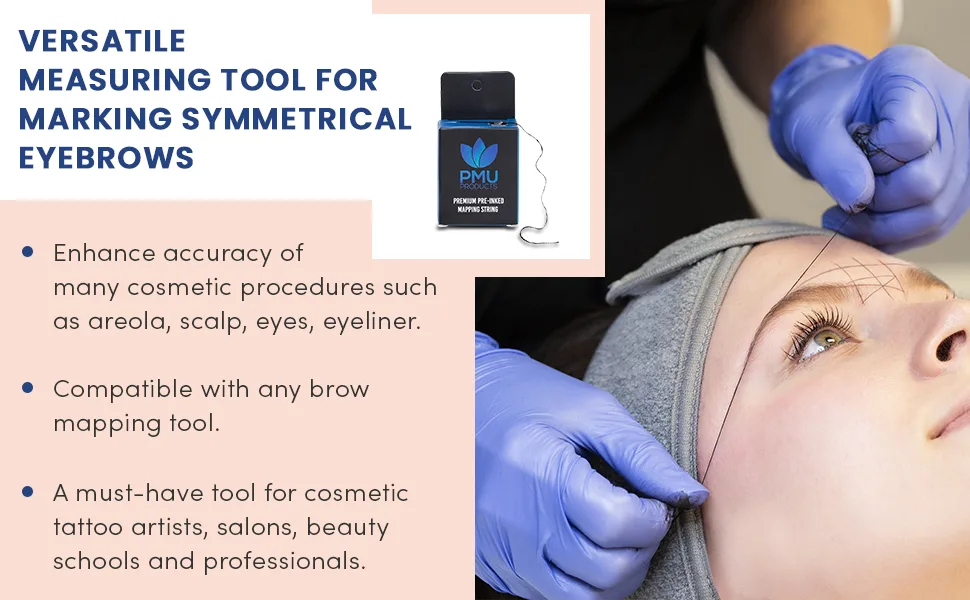 PMU Products THE ORIGINAL Pre-Inked Microblading String for Brow Mapping - Measuring Tool for Marking Symmetrical Eyebrows (Pack of 1) Pre-Inked (1 Pack) - Pre-Inked Microblading String for Brow Mapping