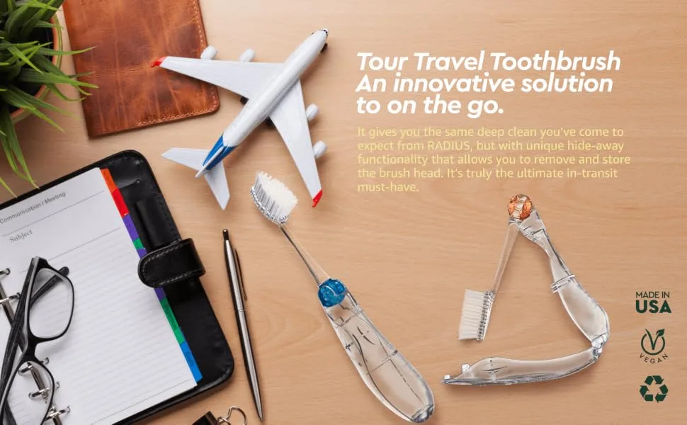 RADIUS Tour Travel Brush & Case with Replaceable Brush Head ADA Accepted Toothbrush Improve Gum Health - Blue - Pack of 1 1 Count (Pack of 1) Blue - travel brush