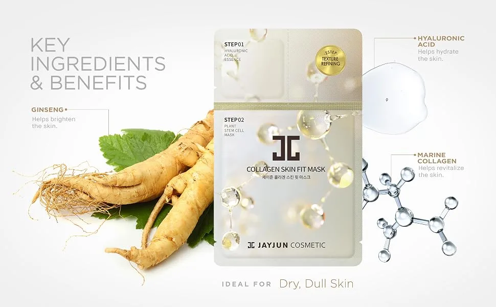JAYJUN Collagen Skin Fit Mask  2 Step  10 Sheets 0.84 fl.oz  25ml 10 Count (Pack of 1) - product information 2