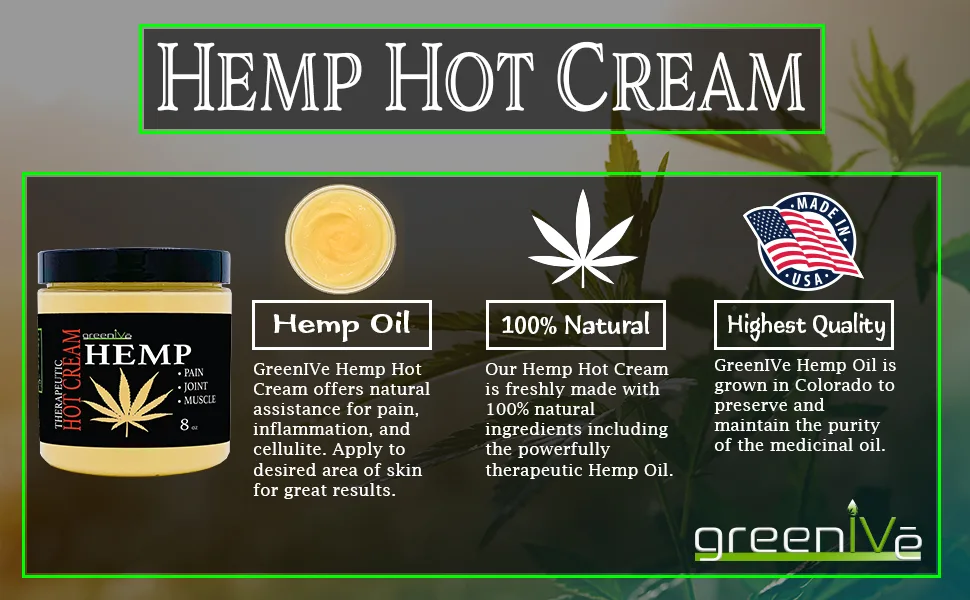 GreenIVe Hemp Hot Cream Soothing Moisturizing Hemp Hot Cream Exclusively on Amazon (8 oz Jar) 8 Ounce (Pack of 1) - Hemp benefits