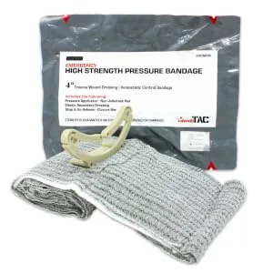 MediTac Emergency High Strength Pressure Bandage Trauma Wound Dressing Hemostatic Control Bandage - 4 Inch 4 Inch (Pack of 1) - ebc image