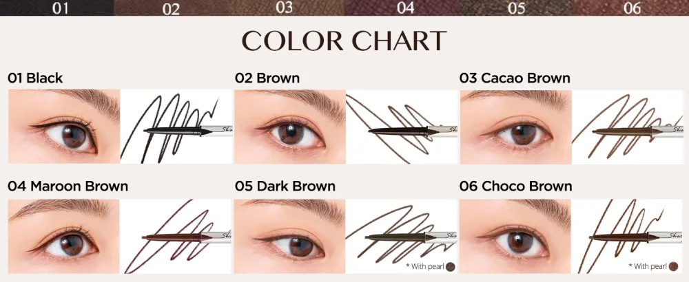 CLIO Sharp So Simple Waterproof Pencil Eye Liner  Micro Precision Tip (2mm)  Twist Up  Self-Sharpening  Long Lasting  Smudge-Resistant  High-Intensity Color  Ultra-Smooth (01 Black) 01 BLACK 1 Count (Pack of 1) - color chart