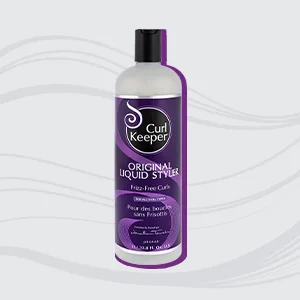 Curl Keeper Refresh Next Day Styling Spray (3.4 oz) 3.4 Fl Oz (Pack of 1) - Light gray box with dark gray border, with Curl Keeper Original Liquid Styler in a purple bottle.